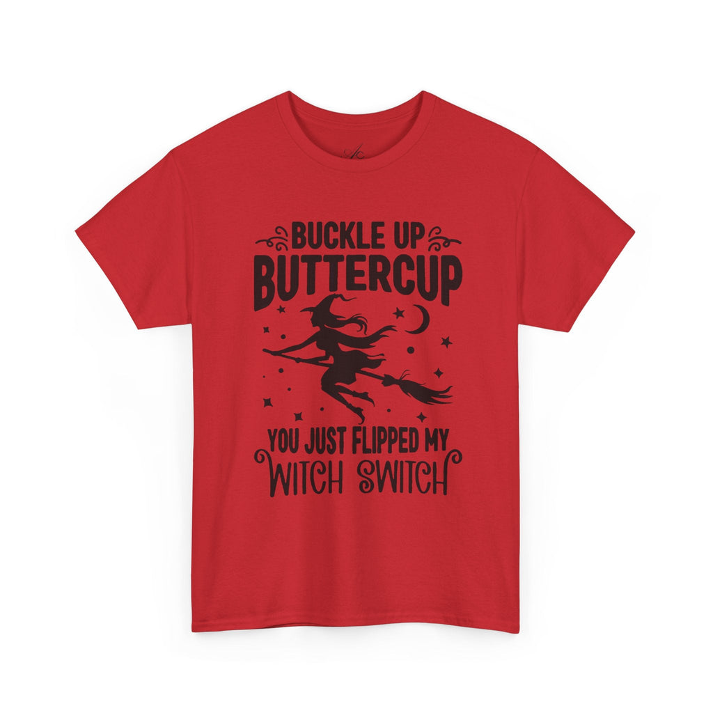 Witchy Humor Tee - Buckle Up Buttercup, Unisex Heavy Cotton Tee, Halloween Shirt, Casual Wear, Gift for Her, Funny T-Shirt - Metamorphosis Creations
