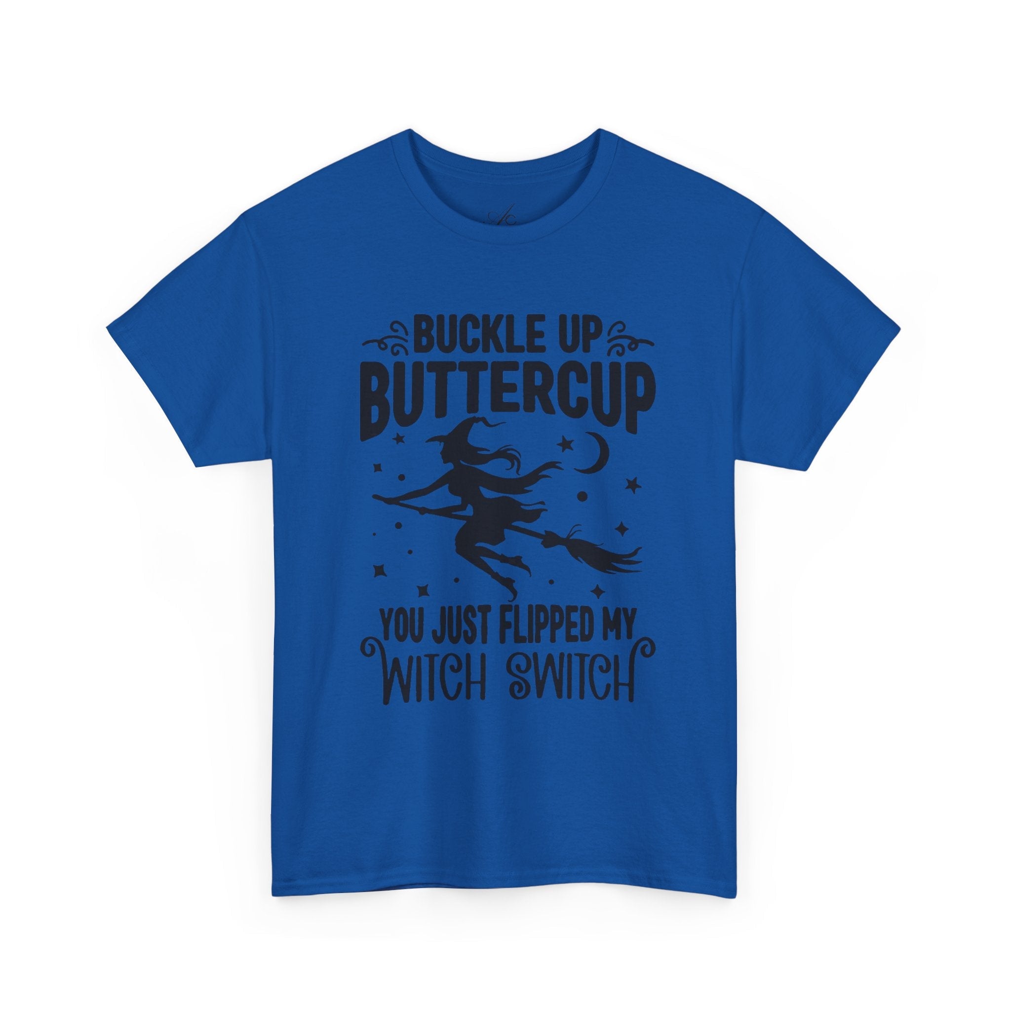 Witchy Humor Tee - Buckle Up Buttercup, Unisex Heavy Cotton Tee, Halloween Shirt, Casual Wear, Gift for Her, Funny T-Shirt - Metamorphosis Creations
