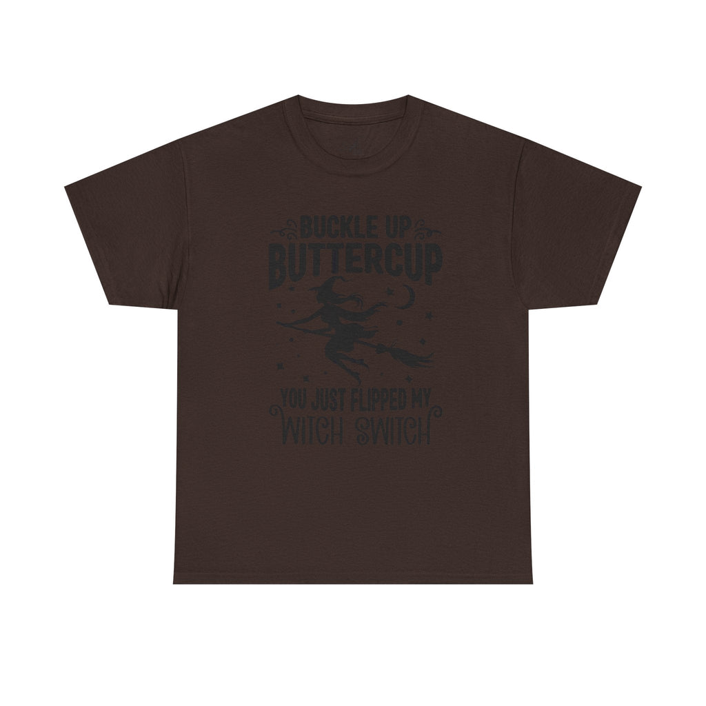 Witchy Humor Tee - Buckle Up Buttercup, Unisex Heavy Cotton Tee, Halloween Shirt, Casual Wear, Gift for Her, Funny T-Shirt - Metamorphosis Creations