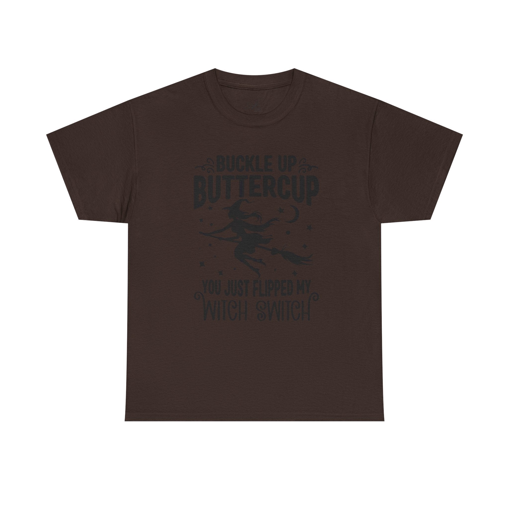 Witchy Humor Tee - Buckle Up Buttercup, Unisex Heavy Cotton Tee, Halloween Shirt, Casual Wear, Gift for Her, Funny T-Shirt - Metamorphosis Creations