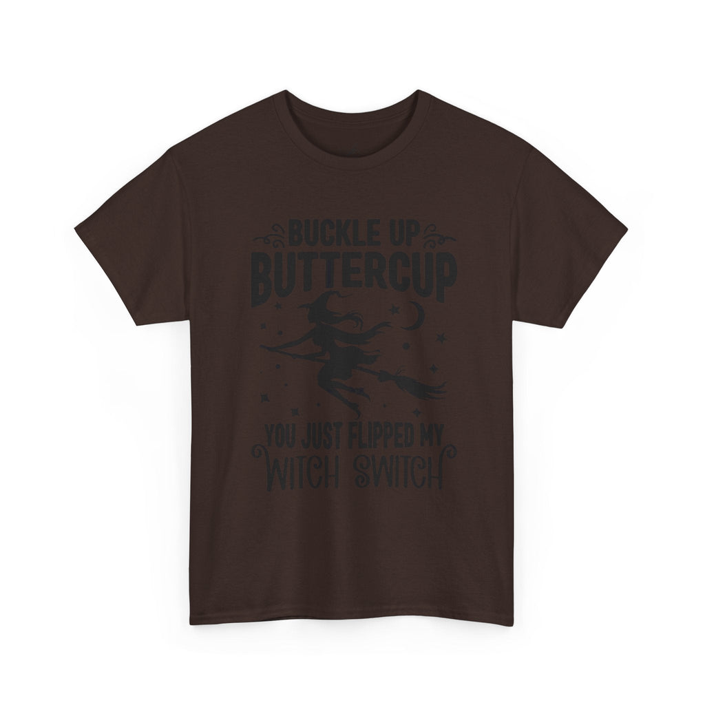 Witchy Humor Tee - Buckle Up Buttercup, Unisex Heavy Cotton Tee, Halloween Shirt, Casual Wear, Gift for Her, Funny T-Shirt - Metamorphosis Creations