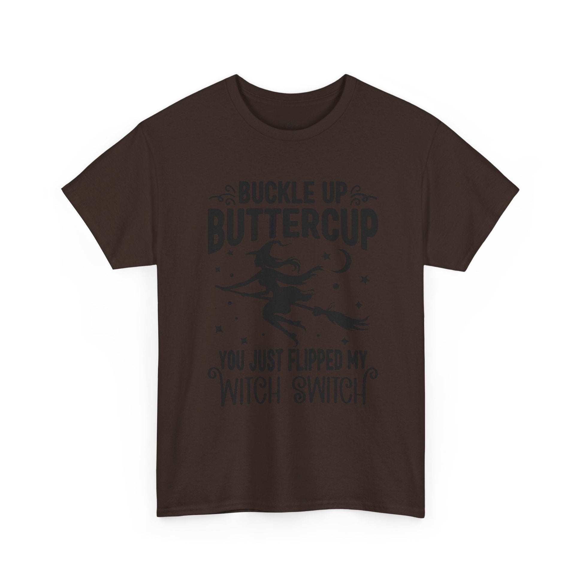 Witchy Humor Tee - Buckle Up Buttercup, Unisex Heavy Cotton Tee, Halloween Shirt, Casual Wear, Gift for Her, Funny T-Shirt - Metamorphosis Creations
