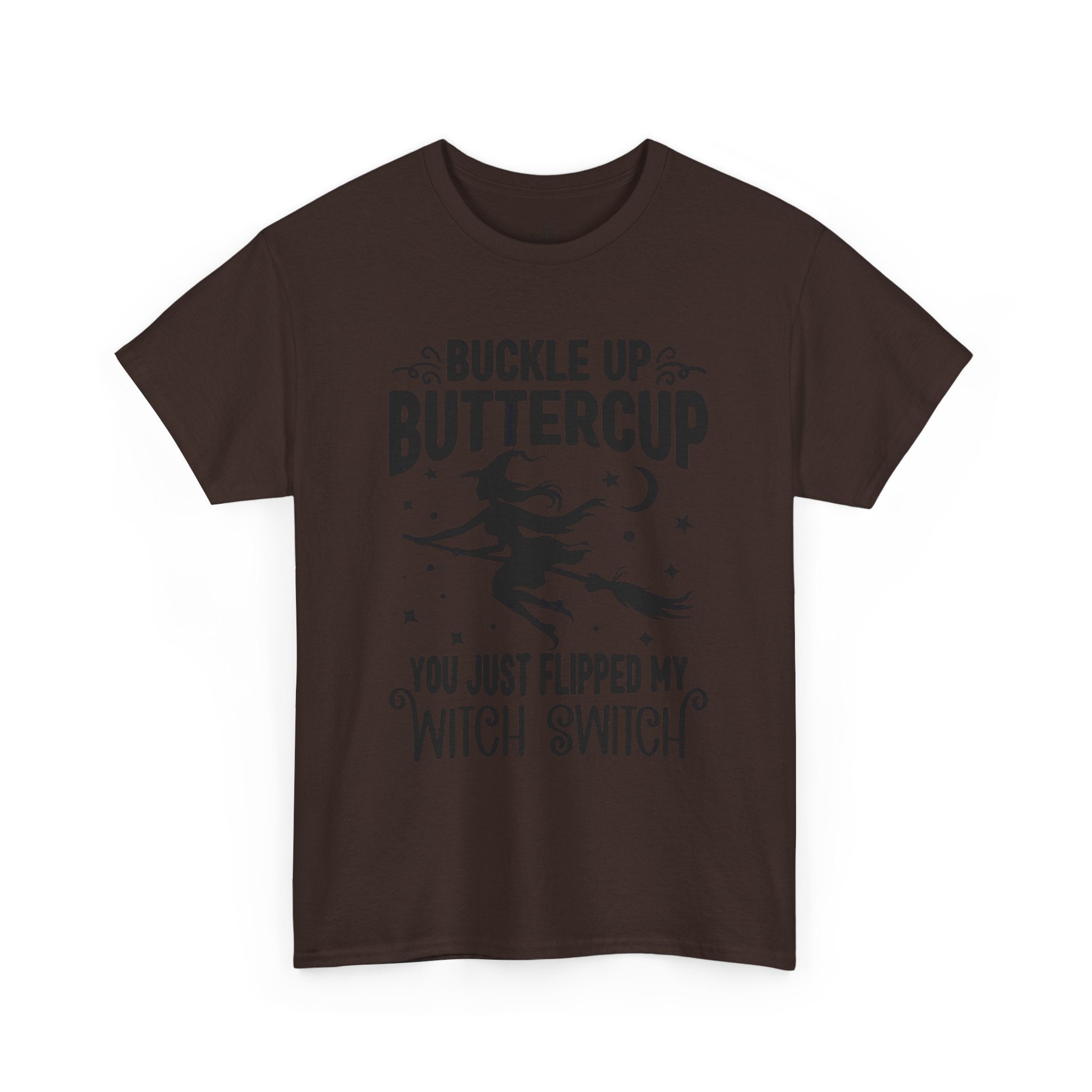 Witchy Humor Tee - Buckle Up Buttercup, Unisex Heavy Cotton Tee, Halloween Shirt, Casual Wear, Gift for Her, Funny T-Shirt - Metamorphosis Creations