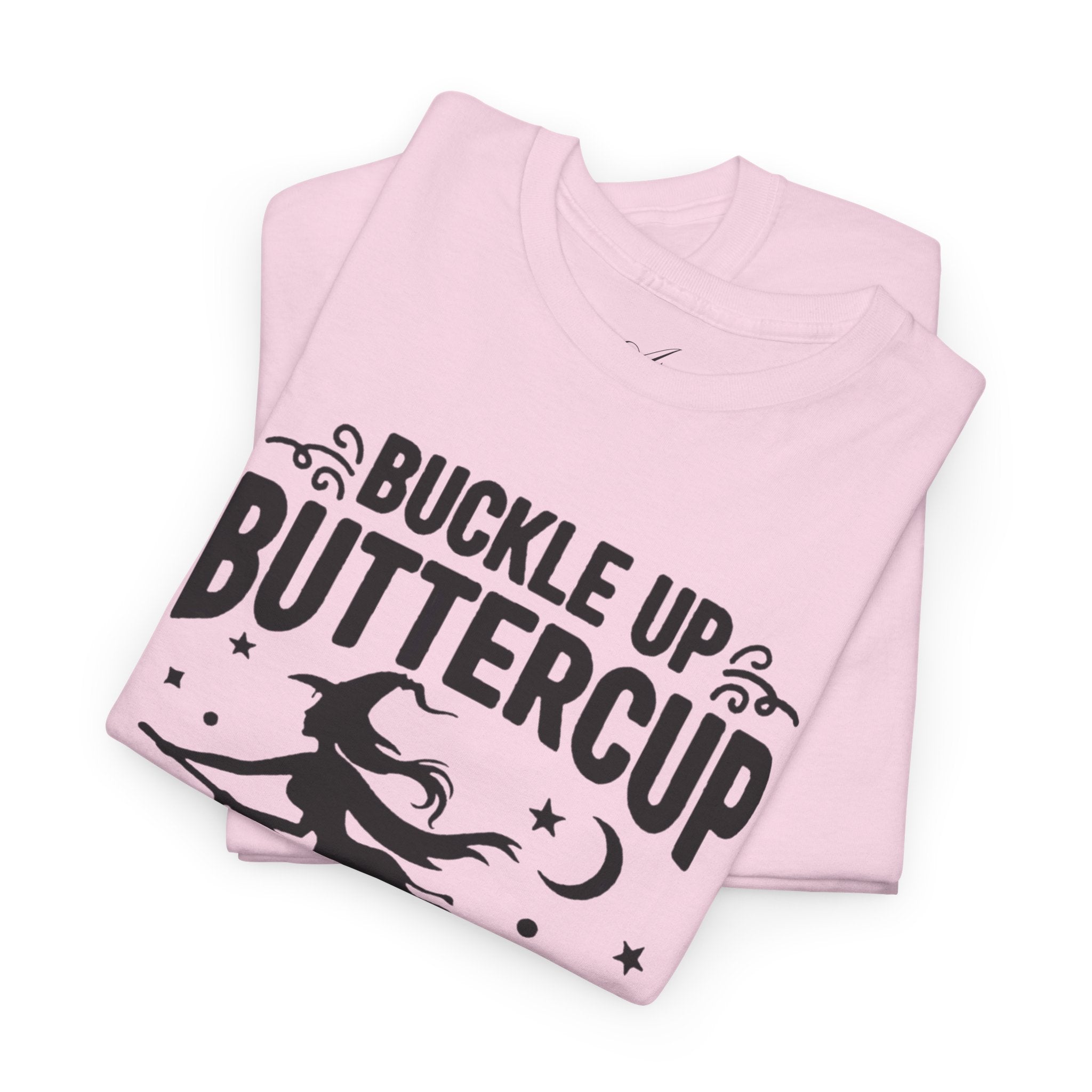 Witchy Humor Tee - Buckle Up Buttercup, Unisex Heavy Cotton Tee, Halloween Shirt, Casual Wear, Gift for Her, Funny T-Shirt - Metamorphosis Creations