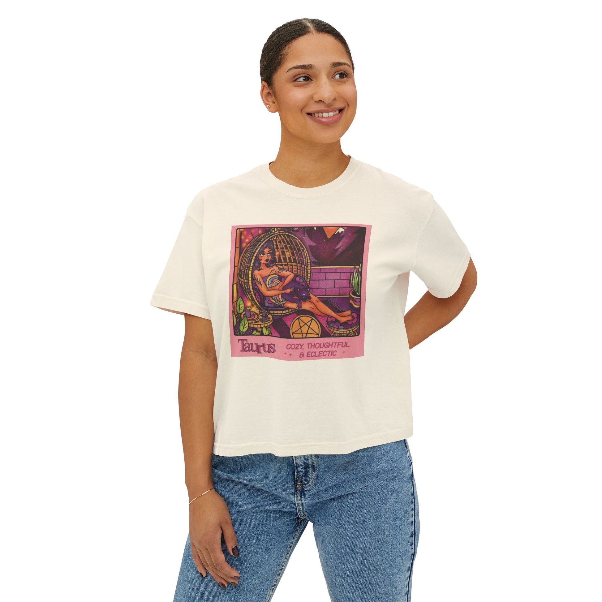 Witchy vibes Style Women's Boxy Tee with Retro Goddess Design, Casual Summer Top, Gift for Astrology Lovers, Unique Birthday Present, Trendy [...] - Metamorphosis Creations