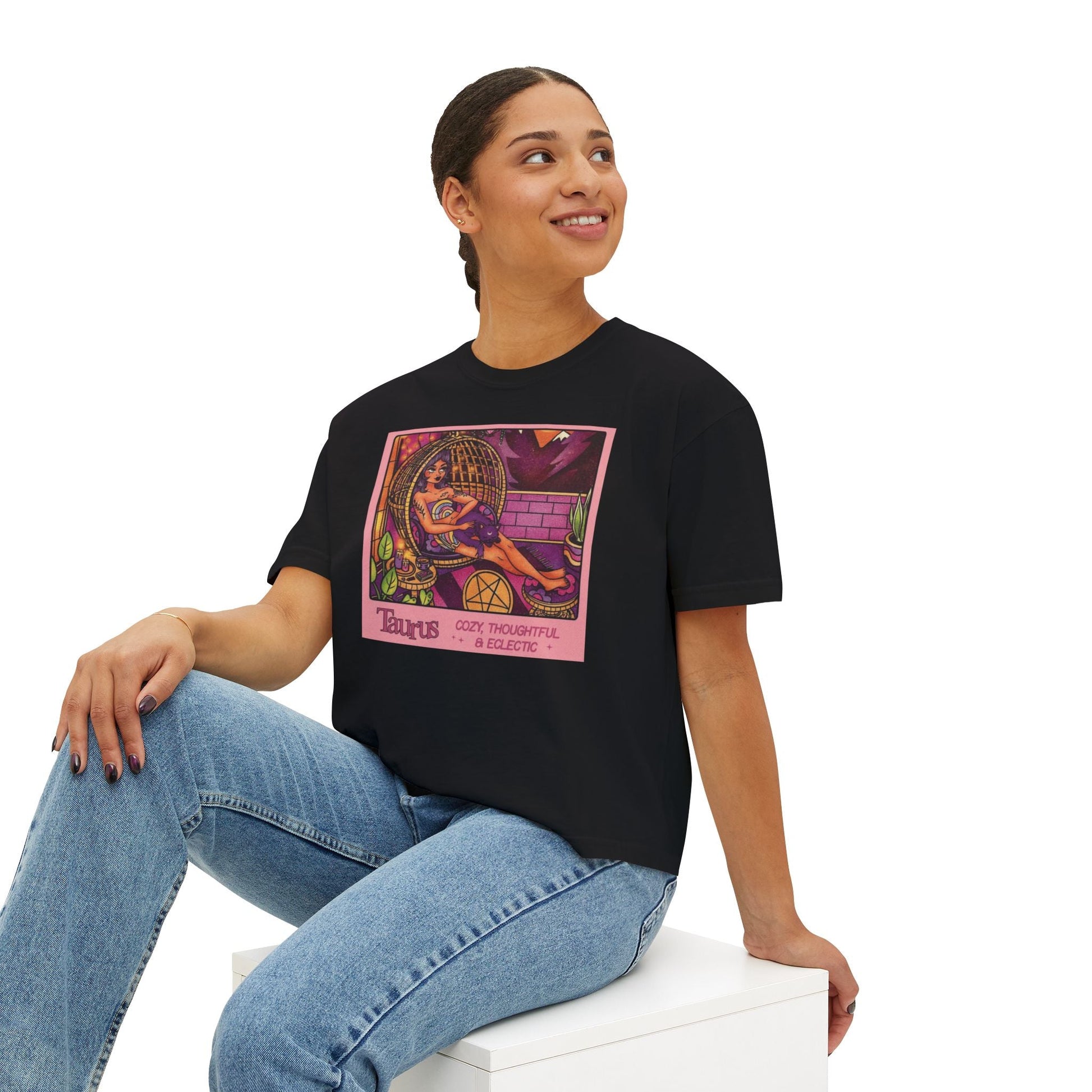 Witchy vibes Style Women's Boxy Tee with Retro Goddess Design, Casual Summer Top, Gift for Astrology Lovers, Unique Birthday Present, Trendy [...] - Metamorphosis Creations