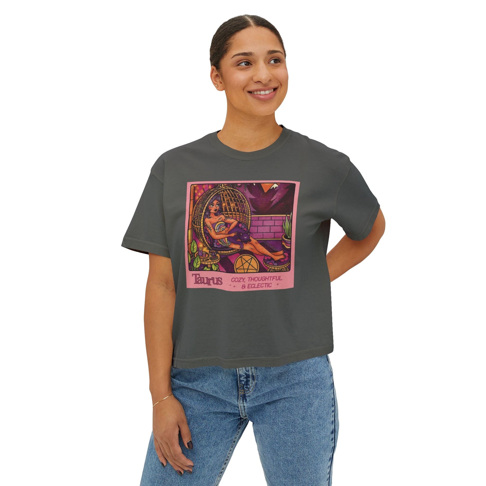 Witchy vibes Style Women's Boxy Tee with Retro Goddess Design, Casual Summer Top, Gift for Astrology Lovers, Unique Birthday Present, Trendy [...] - Metamorphosis Creations