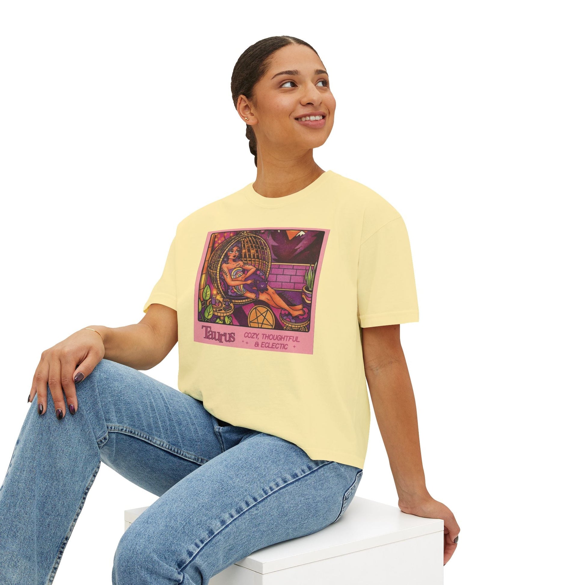 Witchy vibes Style Women's Boxy Tee with Retro Goddess Design, Casual Summer Top, Gift for Astrology Lovers, Unique Birthday Present, Trendy [...] - Metamorphosis Creations