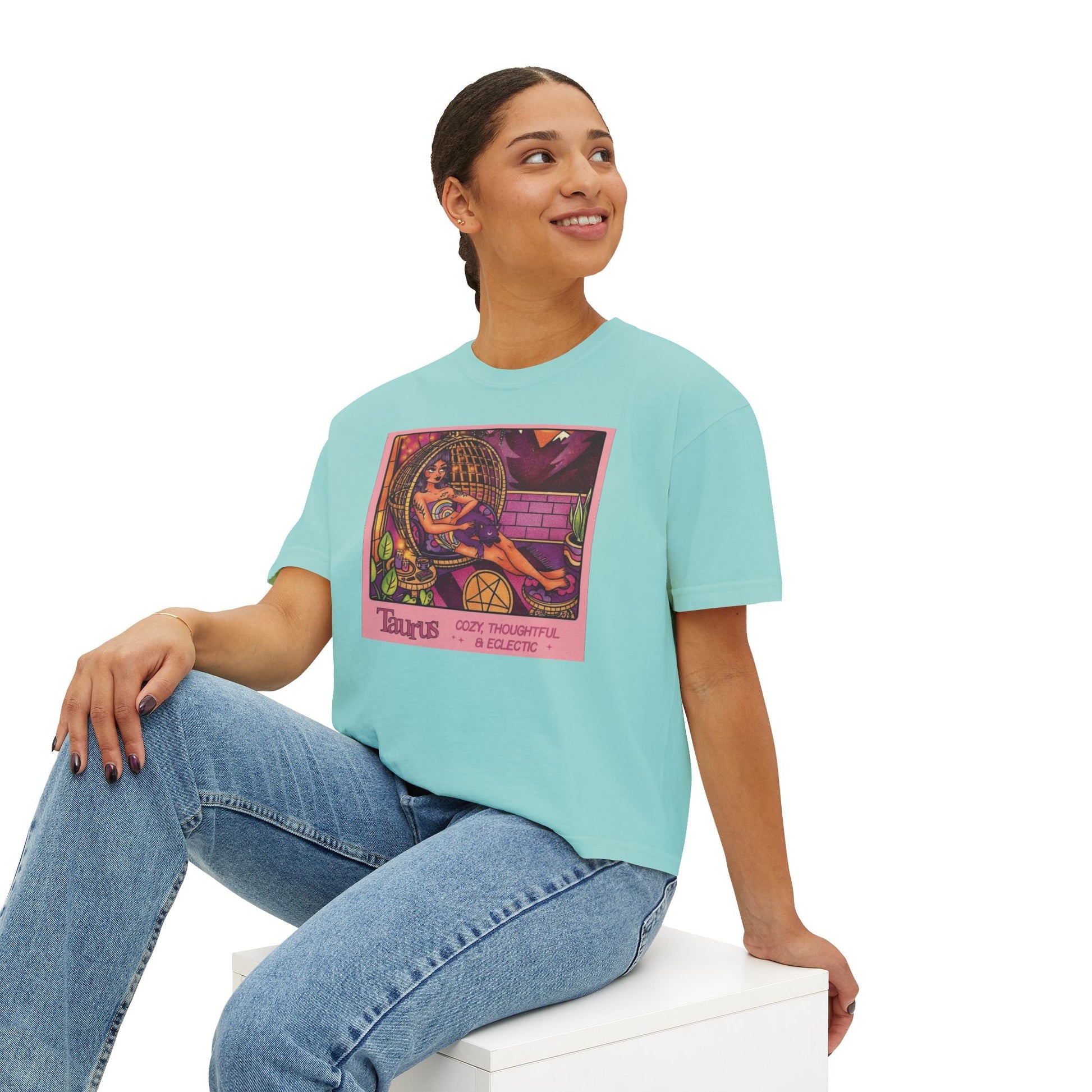 Witchy vibes Style Women's Boxy Tee with Retro Goddess Design, Casual Summer Top, Gift for Astrology Lovers, Unique Birthday Present, Trendy [...] - Metamorphosis Creations