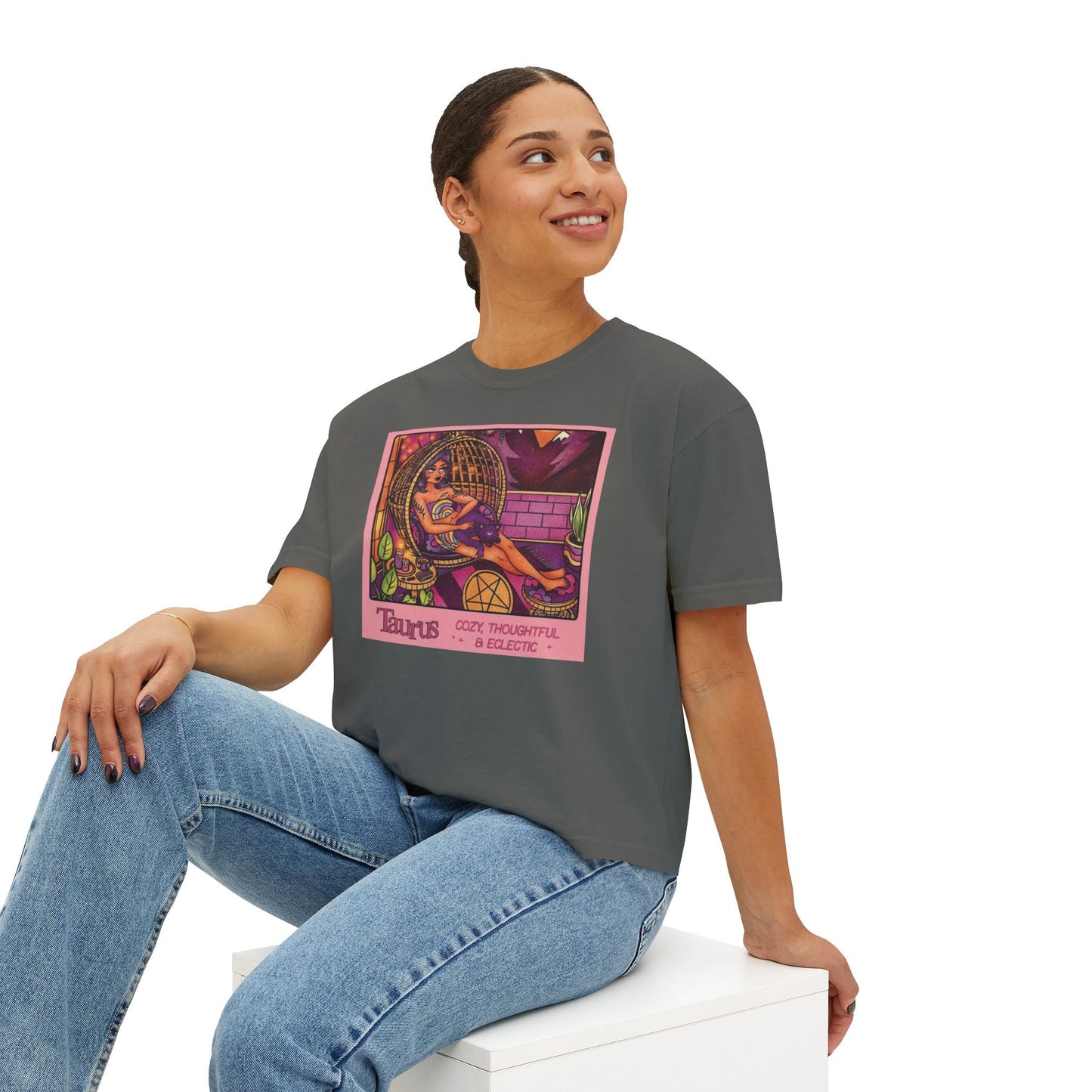 Witchy vibes Style Women's Boxy Tee with Retro Goddess Design, Casual Summer Top, Gift for Astrology Lovers, Unique Birthday Present, Trendy [...] - Metamorphosis Creations
