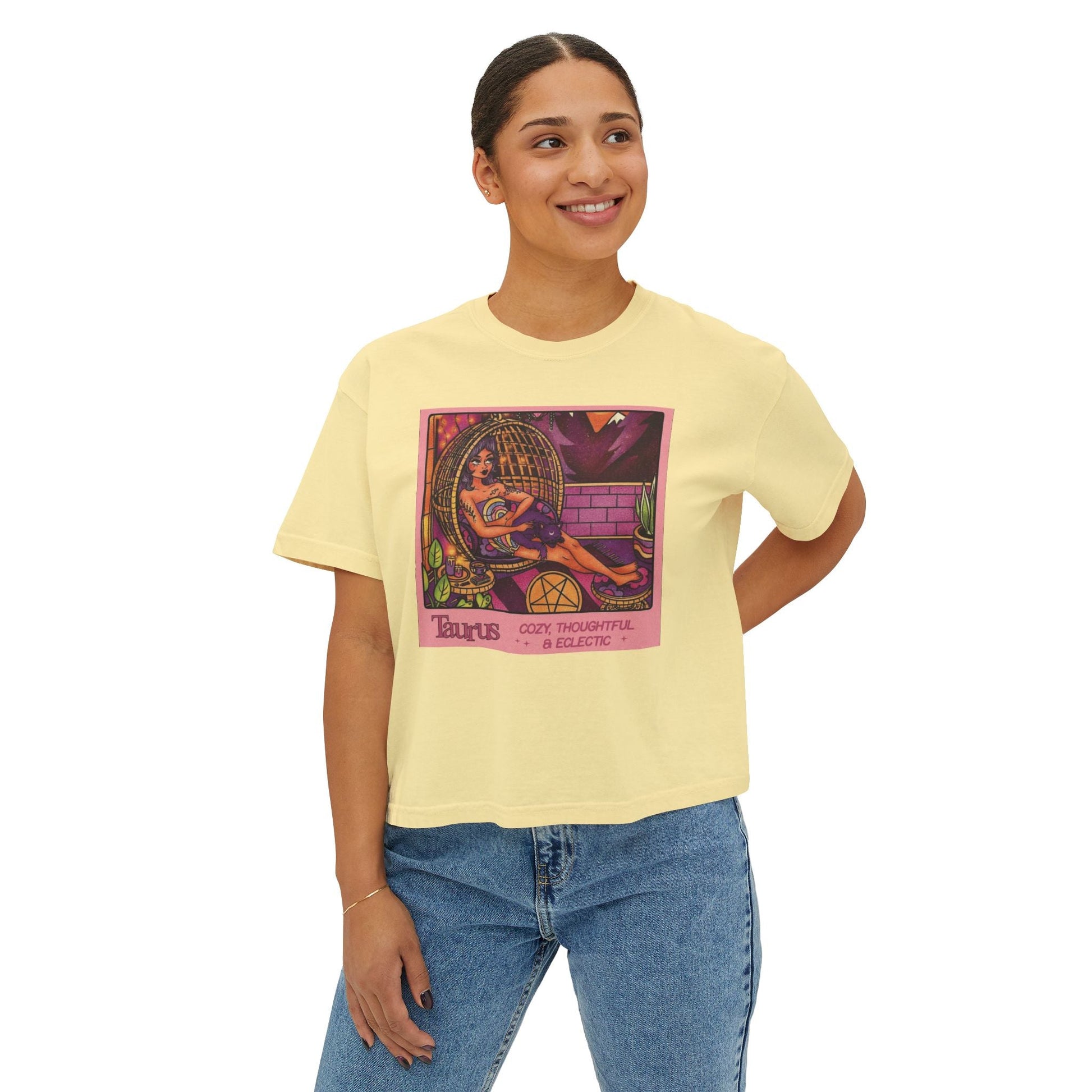 Witchy vibes Style Women's Boxy Tee with Retro Goddess Design, Casual Summer Top, Gift for Astrology Lovers, Unique Birthday Present, Trendy [...] - Metamorphosis Creations