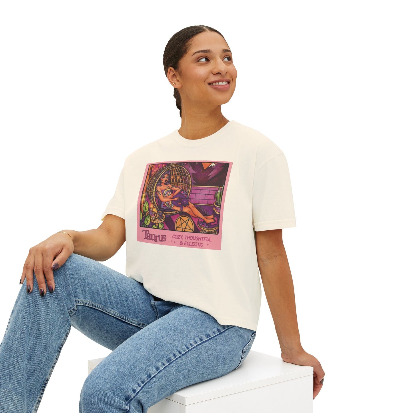 Witchy vibes Style Women's Boxy Tee with Retro Goddess Design, Casual Summer Top, Gift for Astrology Lovers, Unique Birthday Present, Trendy [...] - Metamorphosis Creations