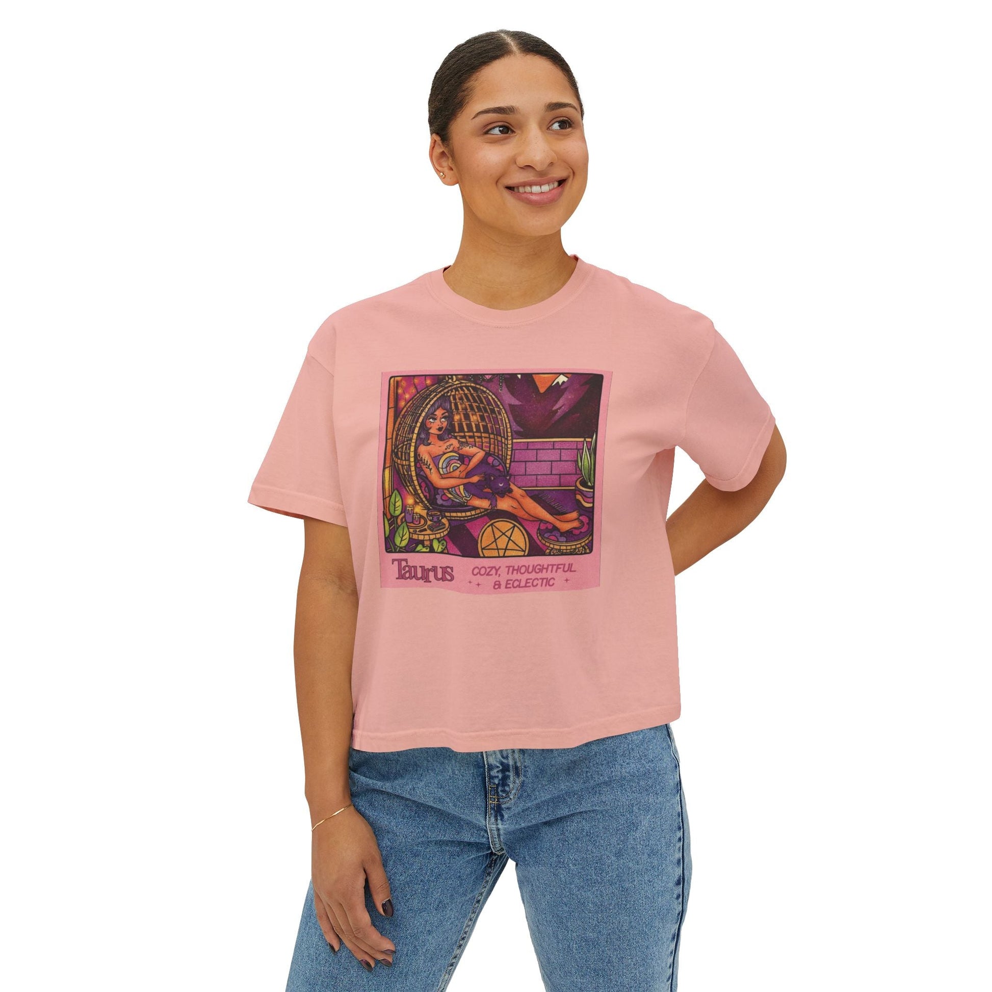 Witchy vibes Style Women's Boxy Tee with Retro Goddess Design, Casual Summer Top, Gift for Astrology Lovers, Unique Birthday Present, Trendy [...] - Metamorphosis Creations