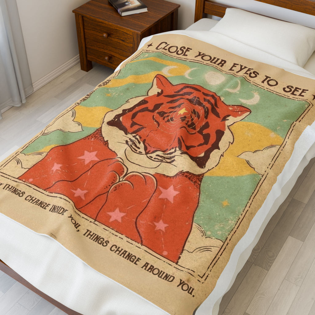 Wrap Your Soul in Comfort & Intention Tiger Dreams Inspirational Velveteen Plush Blanket, Cozy Throw for Meditation, Dreamy Gift for Yoga Lovers, Home Decor, Unique Gift Idea - Metamorphosis Creations