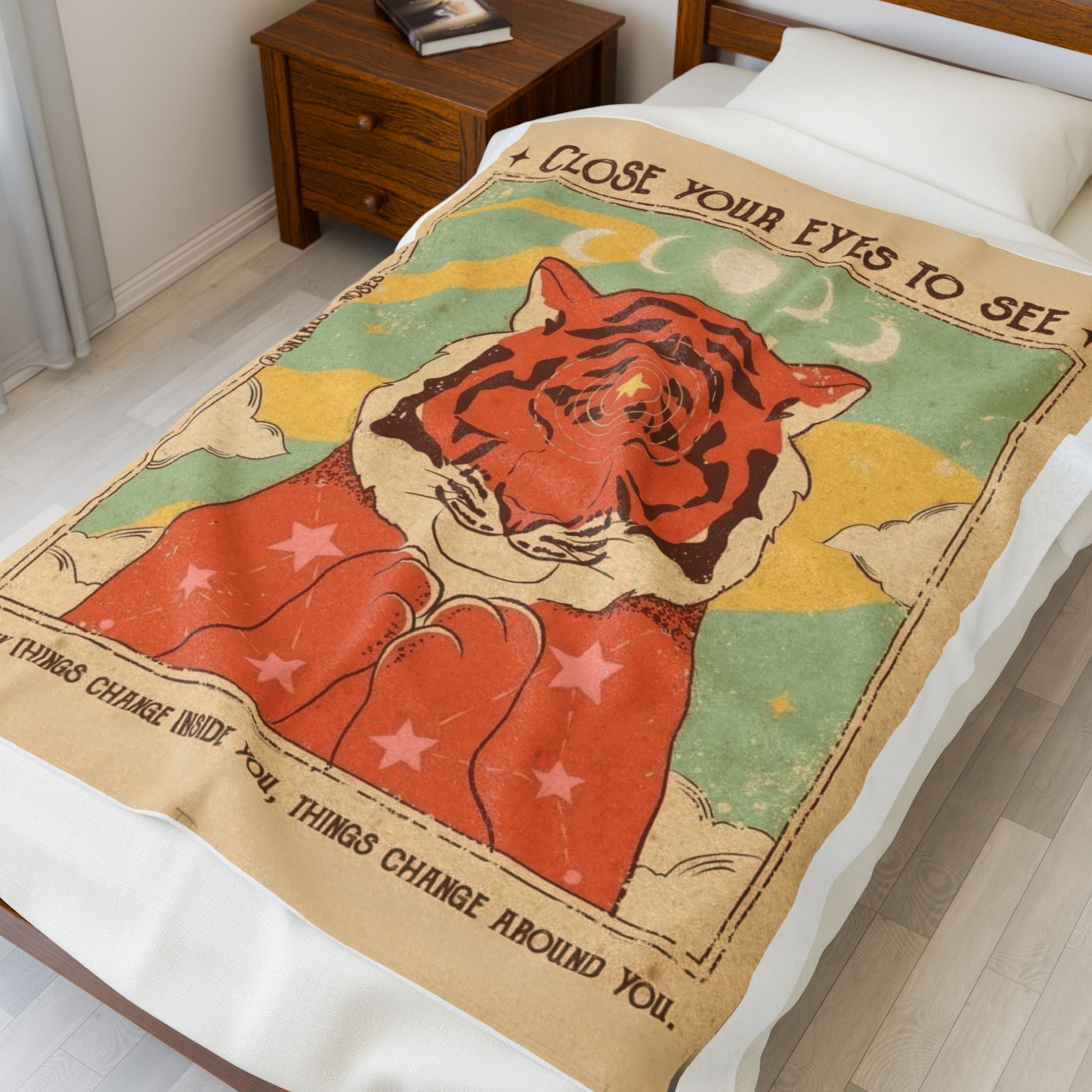 Wrap Your Soul in Comfort & Intention Tiger Dreams Inspirational Velveteen Plush Blanket, Cozy Throw for Meditation, Dreamy Gift for Yoga Lovers, Home Decor, Unique Gift Idea - Metamorphosis Creations