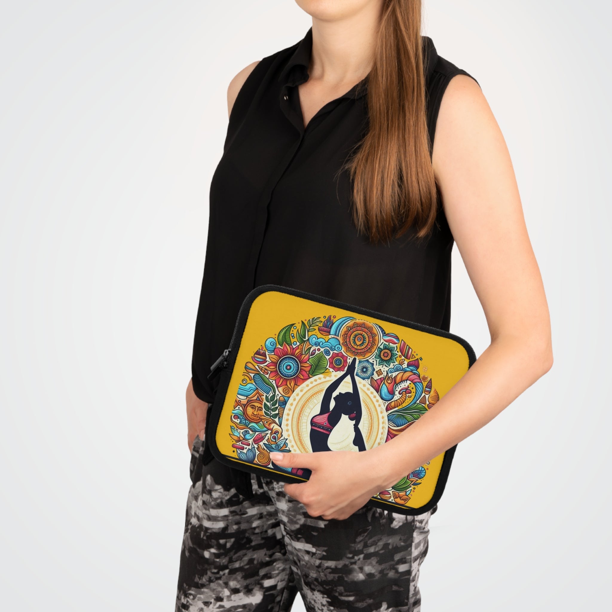Yoga - Inspired Laptop Sleeve, Bohemian Laptop Case, Artful MacBook Sleeve, Meditation Gift, Colorful Tech Pouch - Metamorphosis Creations